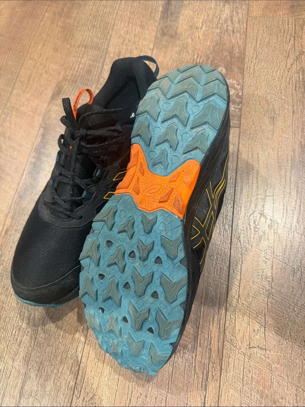 ASICS Black Athletic Trail Shoes with Yellow and Orange Accents Gel-venture - Picture 2 of 4